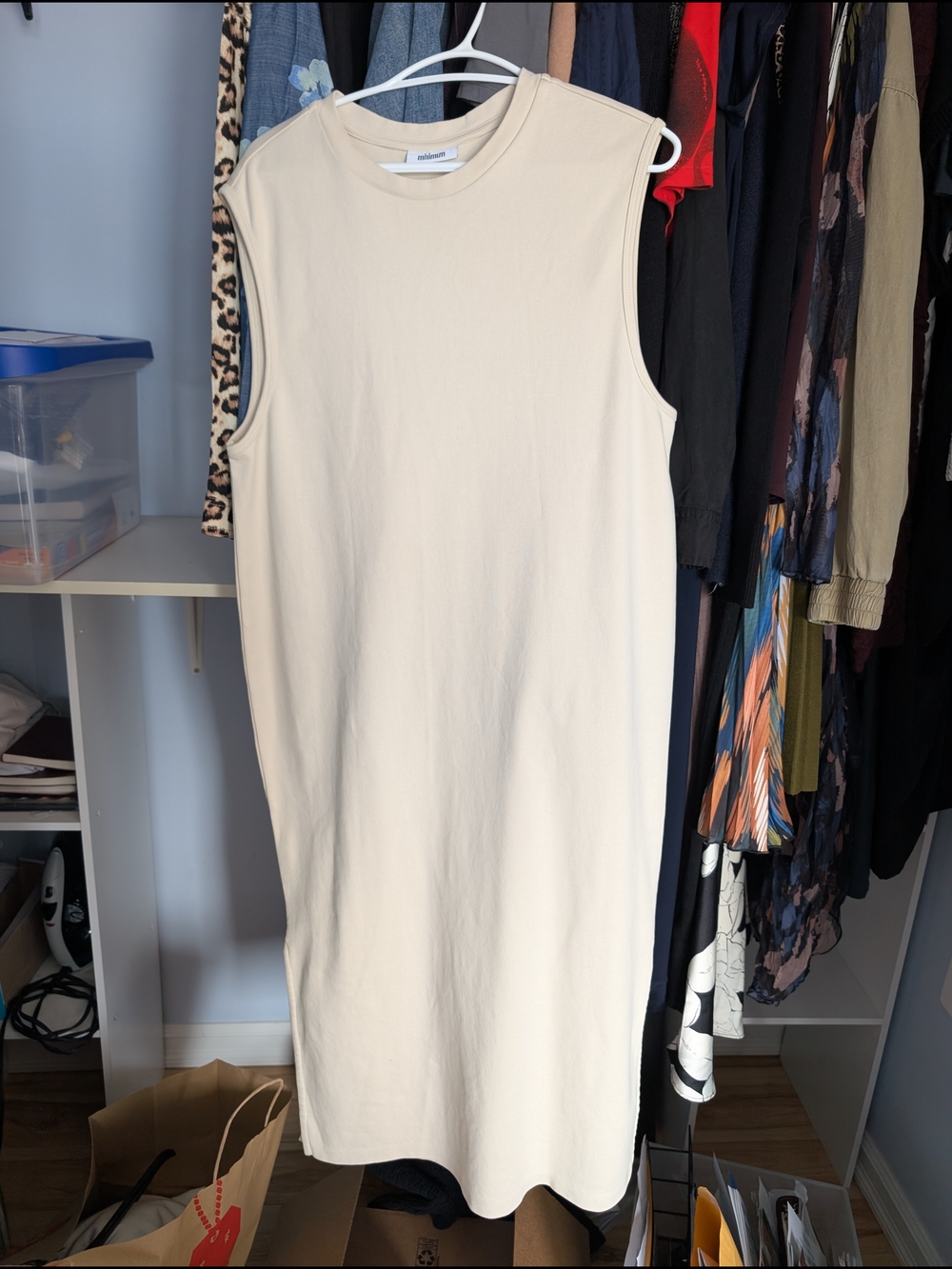 Sleeveless Crewneck Midi Dress in Cream by